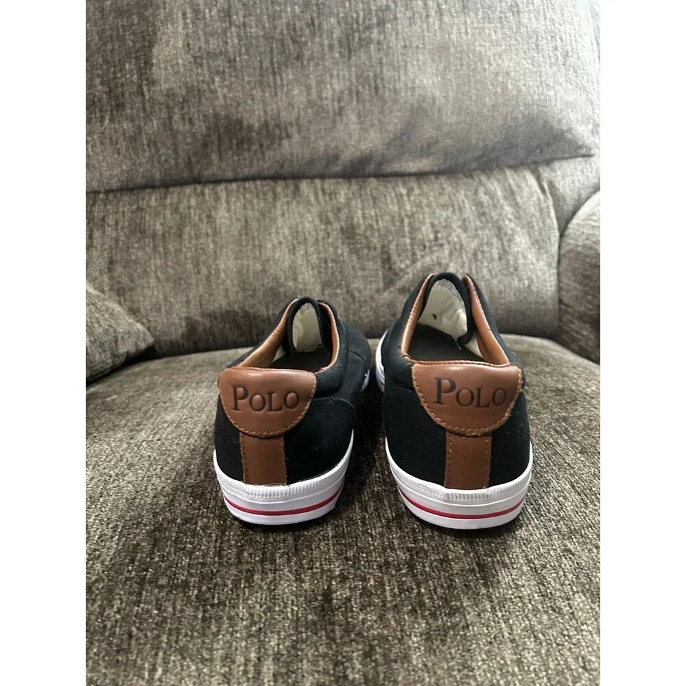 Polo Ralph Lauren Men's Vito Black Canvas Red Logo Casual Laceless Sneaker 11